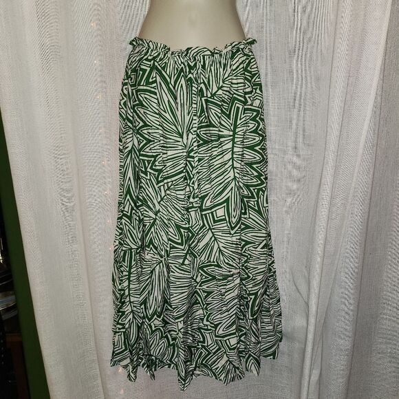 Green and White A-Line Maxi Skirt with Ruffles - Picture 1 of 6